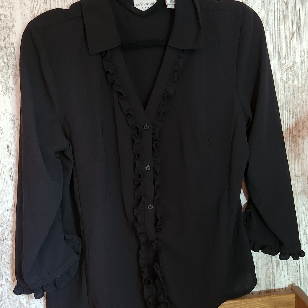Covington Black Ruffle Trim Women's Top